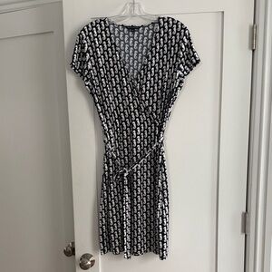 Brooks Brothers Blue and White Patterned Faux Wrap Dress